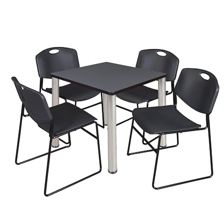 Kee Kee Square Table & Chair Set, Wood, Metal, Polypropylene Top TB3030GYBPCM44BK